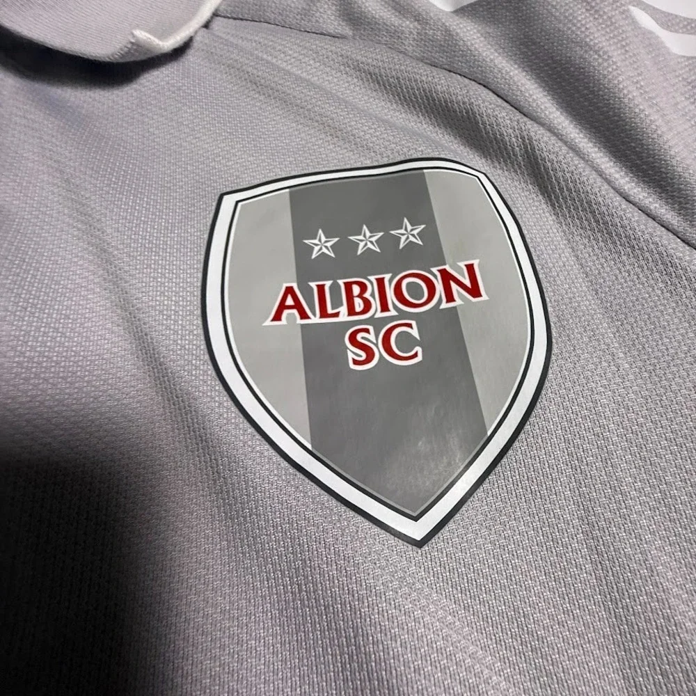 Adidas Albion SC Mens Polo Small Gray Soccer Jersey 3 Stripe